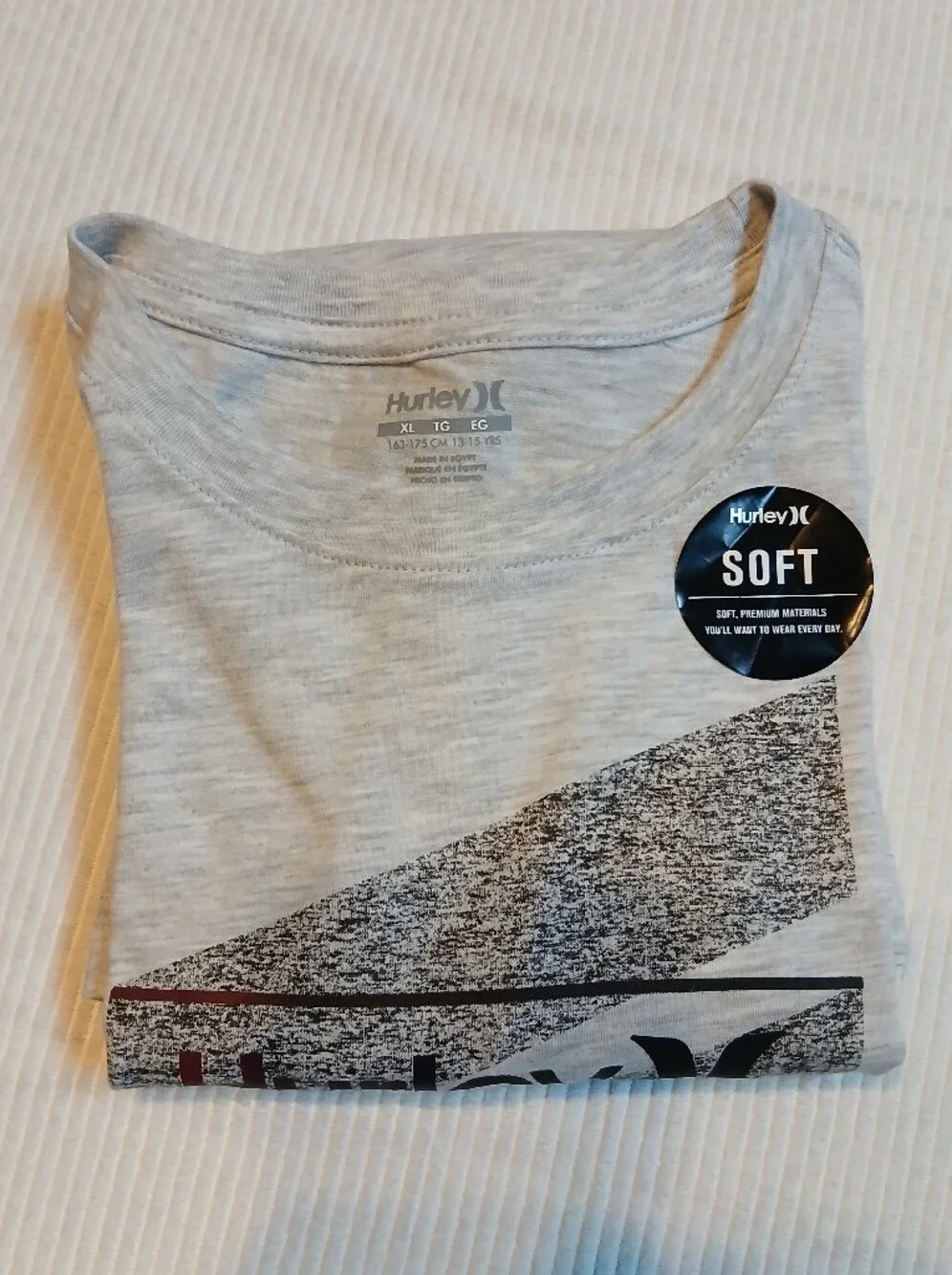 HURLEY T- Shirt BOYS Short Sleeve Soft T-Shirt- Gray -Size XL New!